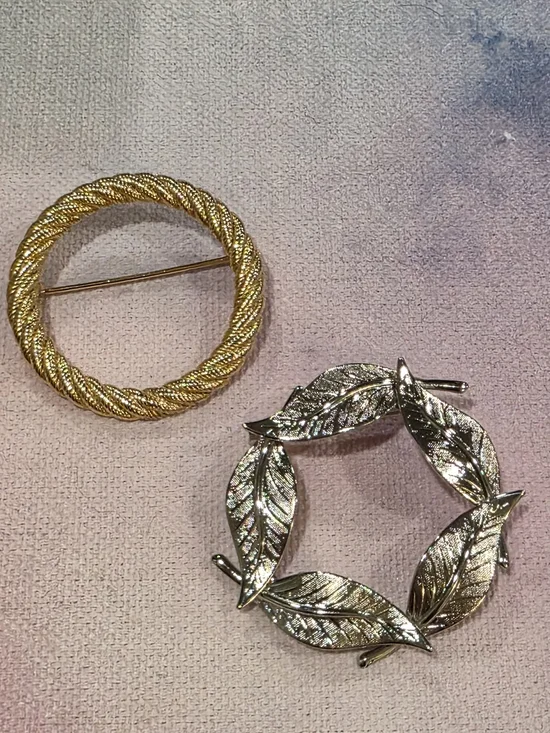 Vintage Gold and Silver Leaf Brooch Duo - Picture 1 of 8